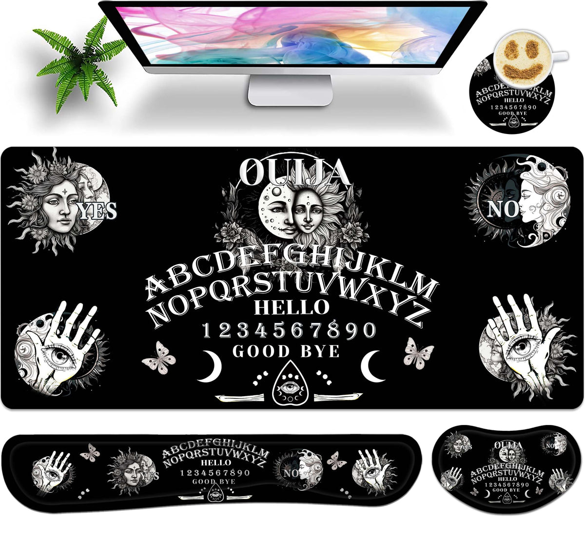 JYCUHTCL Large Gaming Mouse Pad Set 35.4 x 15.7 with Keyboard Wrist Rest, Wrist Support, and