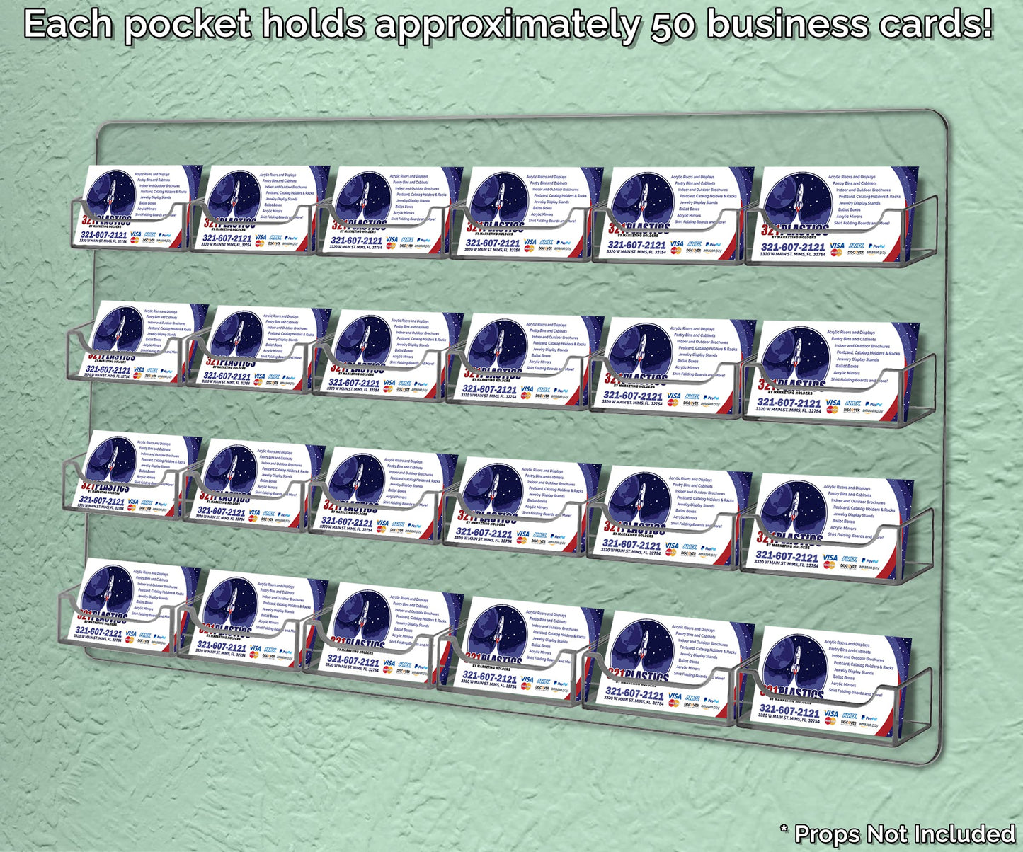 Marketing Holders Hanging Business Card Holder 24 Pocket Clear Acrylic Display Rack with Hardware