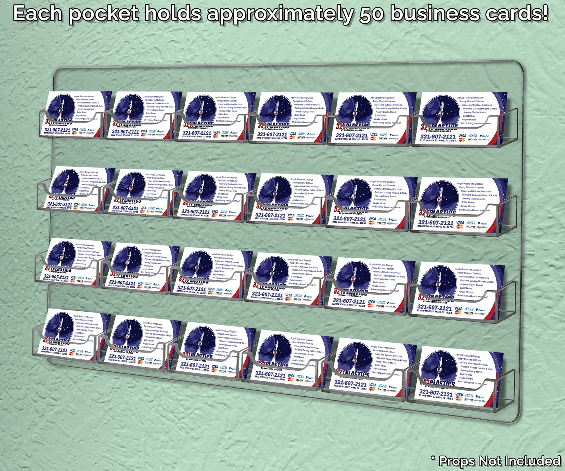 Marketing Holders Hanging Business Card Holder 24 Pocket Clear Acrylic Display Rack with Hardware