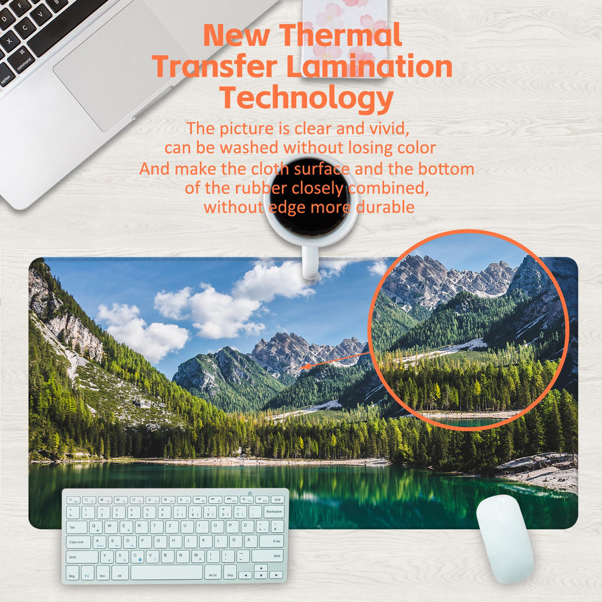 KOAIWPAE Desk Mat, Lake Mountain Landscape Desk Pad, The Alps Large Gaming Mouse Pad for Desk