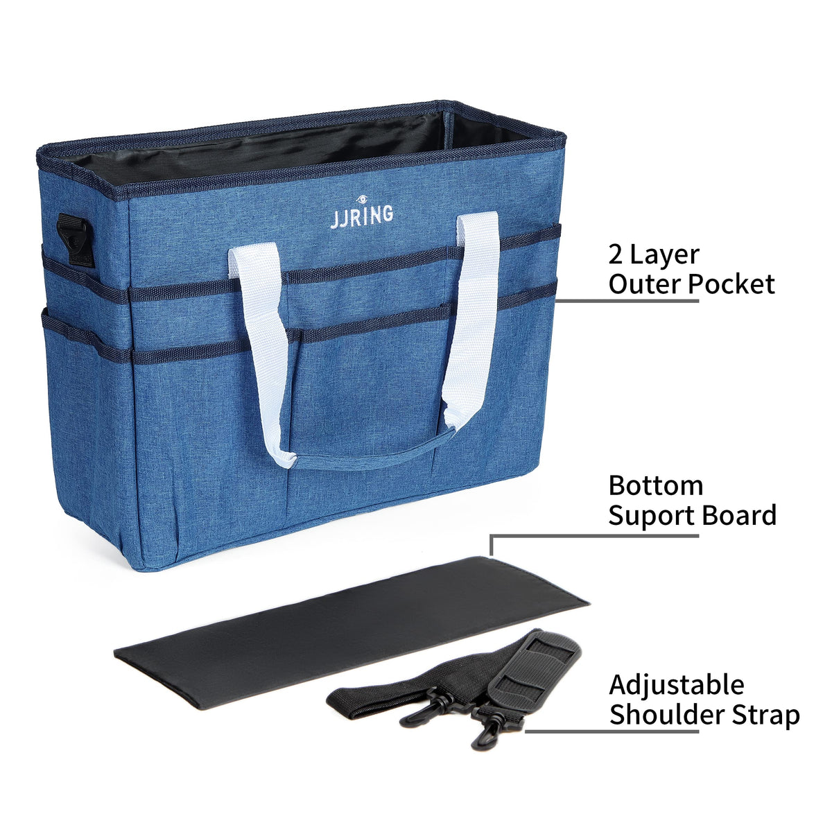 JJRING Craft Organizer Tote Bag Large Art Storage Caddy Blue