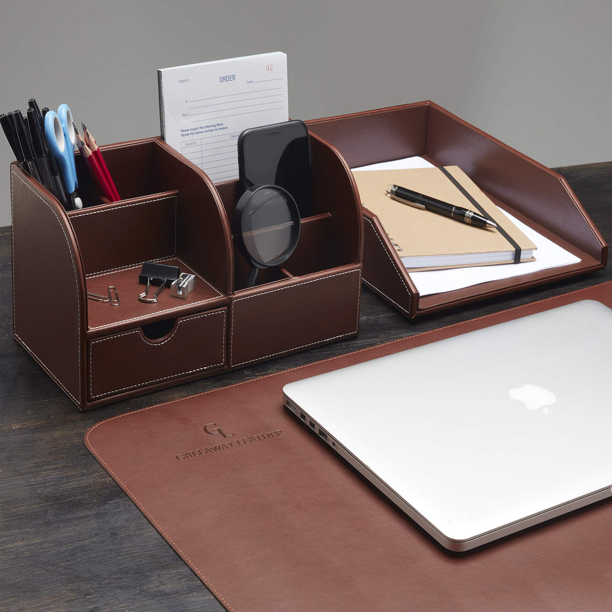 Gallaway Leather Letter Desk Organizer - Premium PU Leather Perfect for Office Organization