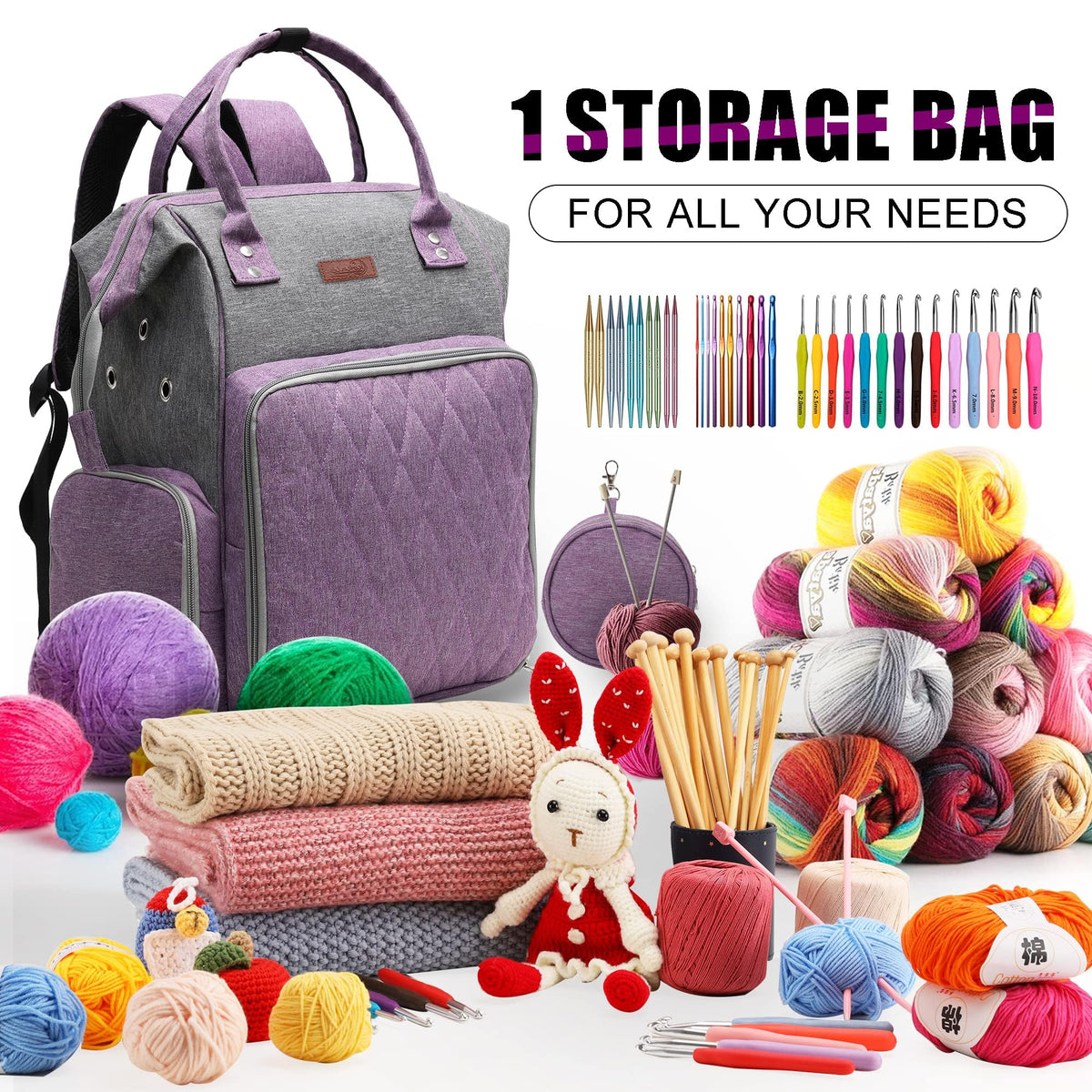 KOKNIT crochet bag,knitting bagBackpack and Tote Bag Storage Bag ，Large capacityYarn Storage