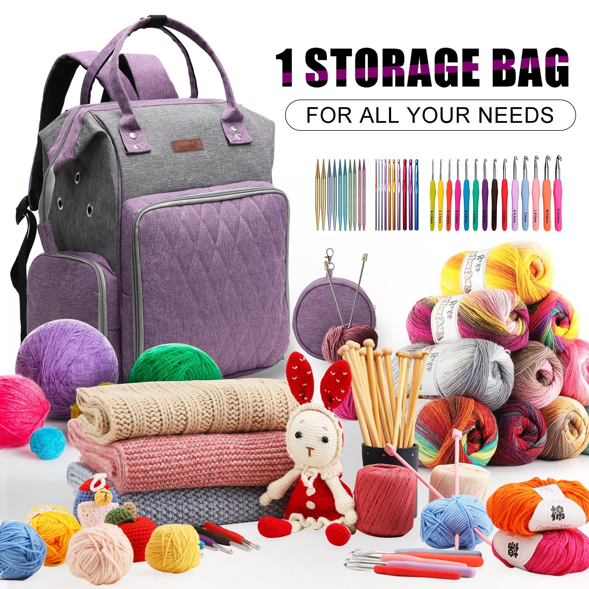 KOKNIT crochet bag,knitting bagBackpack and Tote Bag Storage Bag ，Large capacityYarn Storage