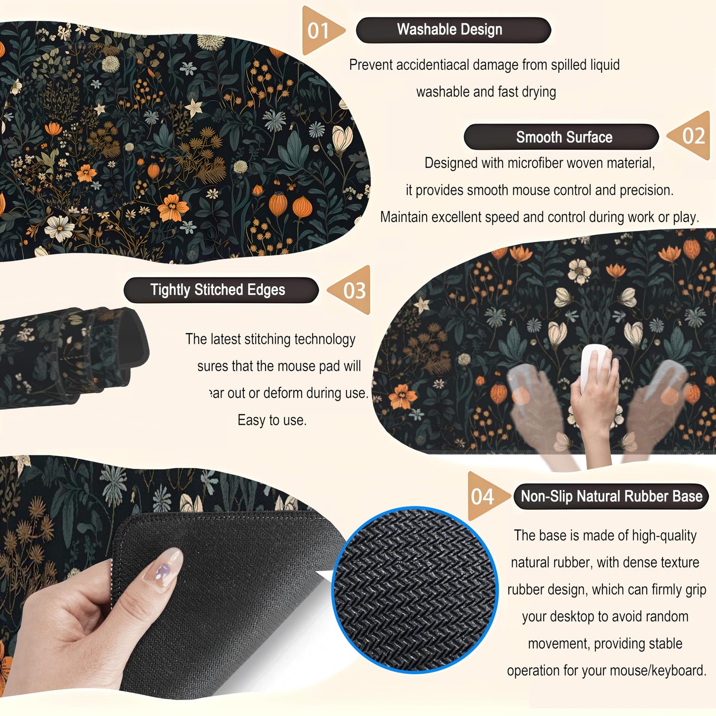 Retro Dark Floral Desk Mat Cute Plant Flowers Mouse Pad XL Large Desk Pad Aesthetic Sage Desk Matt