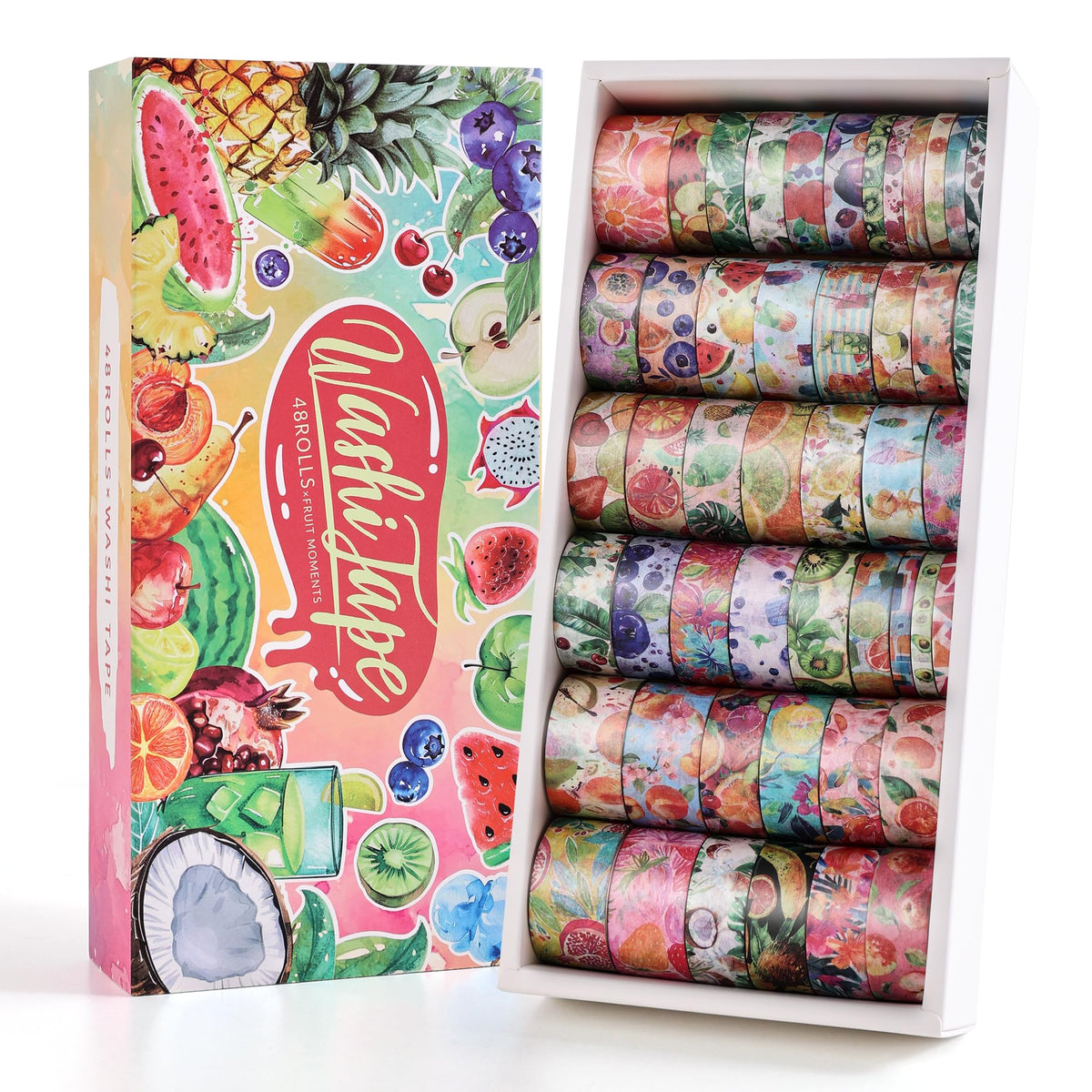 emmoolife 48 Rolls Washi Tape Set, Vibrant Watercolor Summer Fruit Decorative Tape for