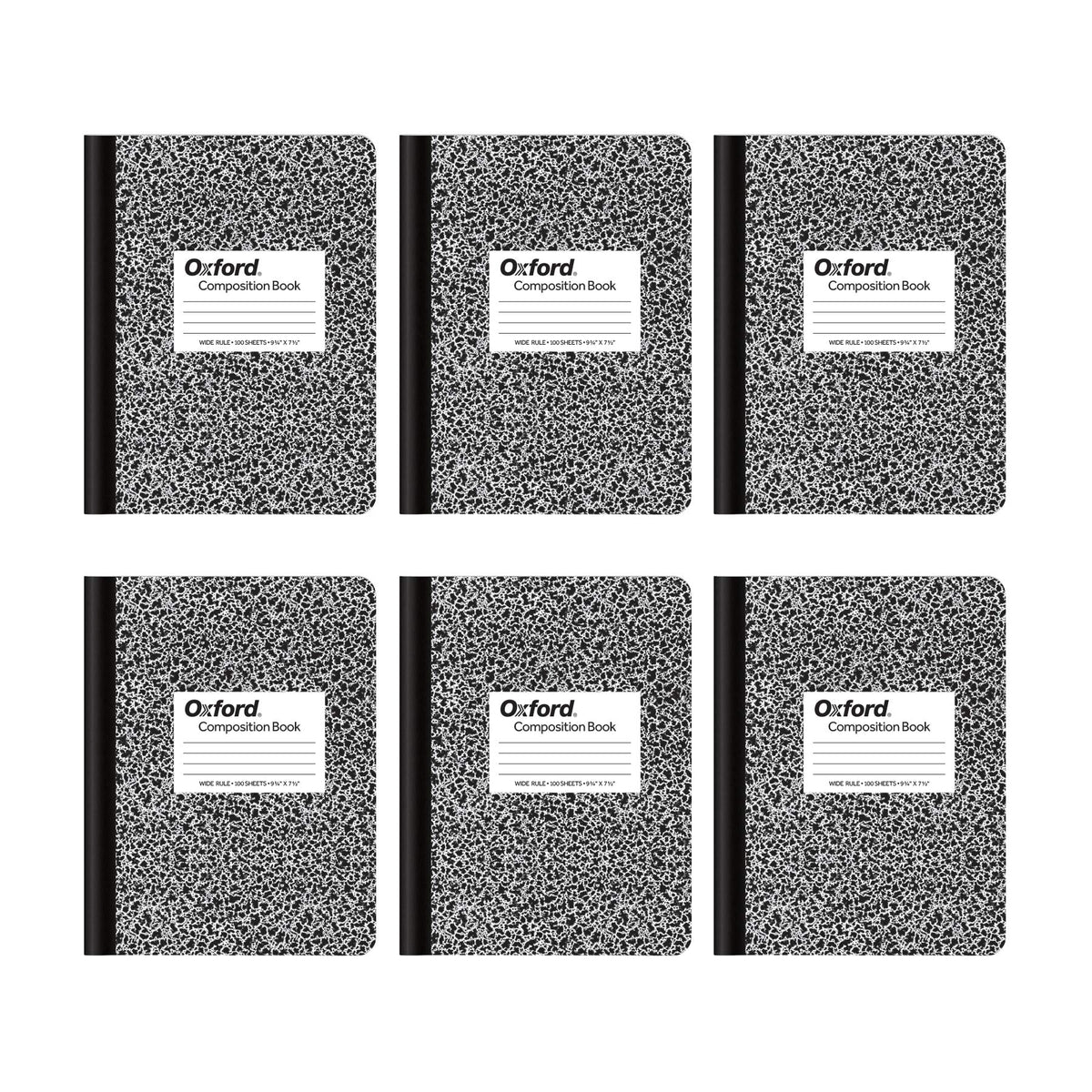 Oxford Composition Notebooks, Wide Ruled Paper, 9-3/4 x 7-1/2 Inches, 100 Sheets, Black, 6 Pack