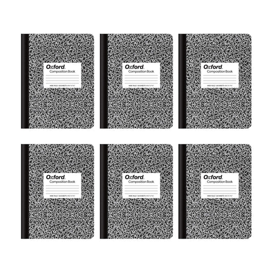 Oxford Composition Notebooks, Wide Ruled Paper, 9-3/4 x 7-1/2 Inches, 100 Sheets, Black, 6 Pack