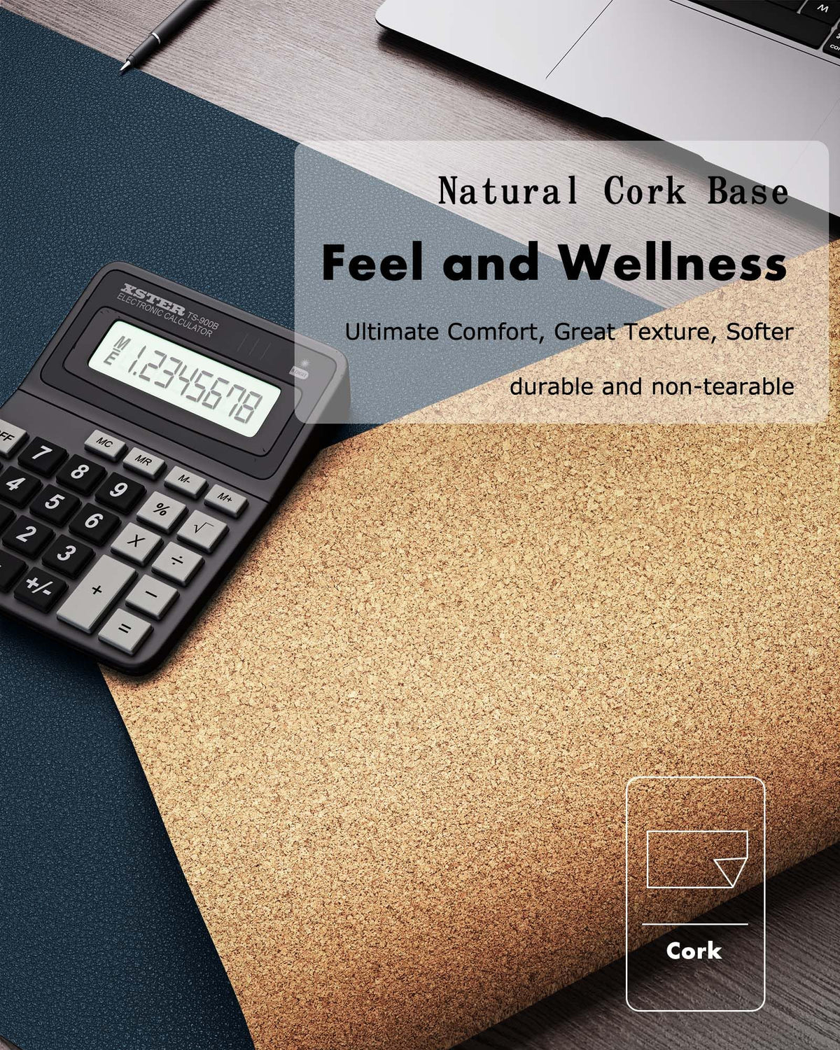 YSAGi Double-Sided Desk Pad, 35.4"x17"Leather Desk Mat, Eco Cork Desk Pad Protector,Large Mouse