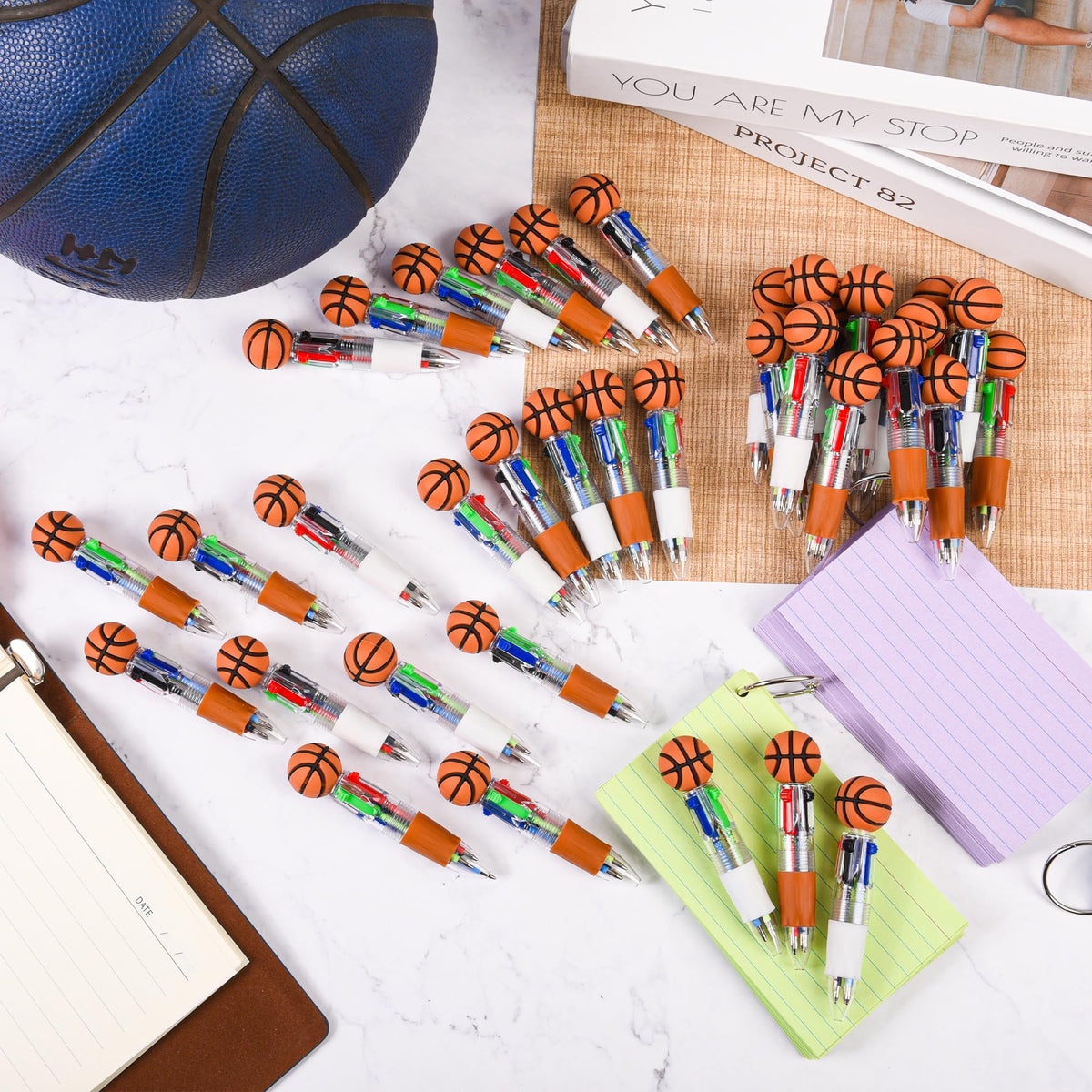 LiYiQ 25 Pcs Basketball Party Favor Multicolor Pen in One Cartoon Cute Fun 4-in-1 Cute Pens Bulk