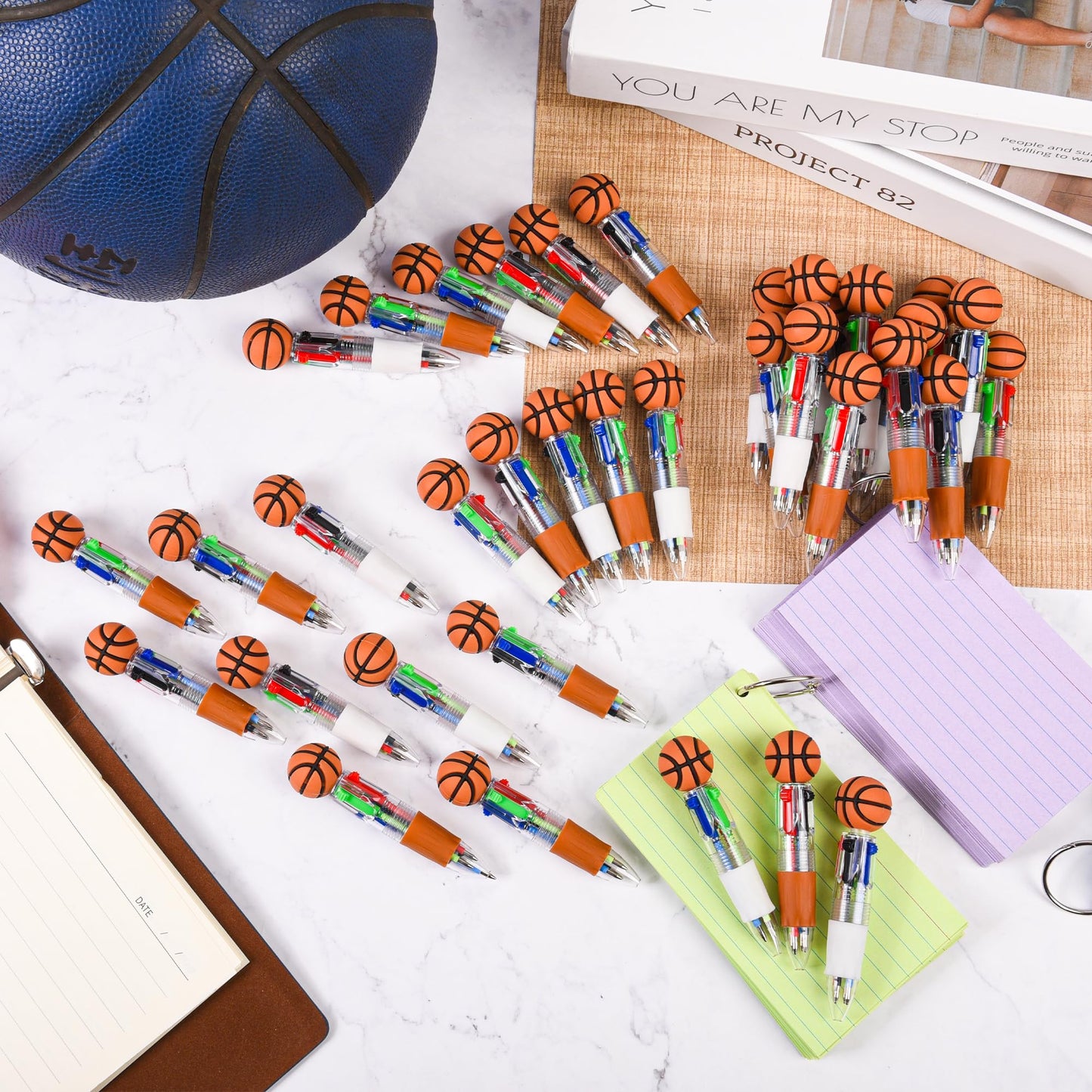 LiYiQ 50 Pcs Basketball Party Favor Multicolor Pen in One Cartoon Cute Fun 4-in-1 Cute Pens Bulk