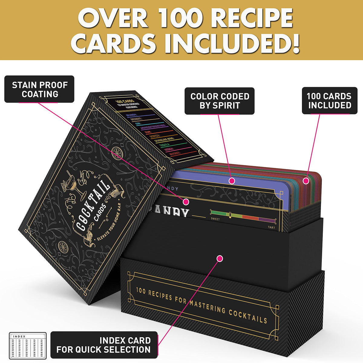 Cocktail Cards: 100 Cocktail Recipes to Master Cocktails in Bartender Flashcard Form with Step by