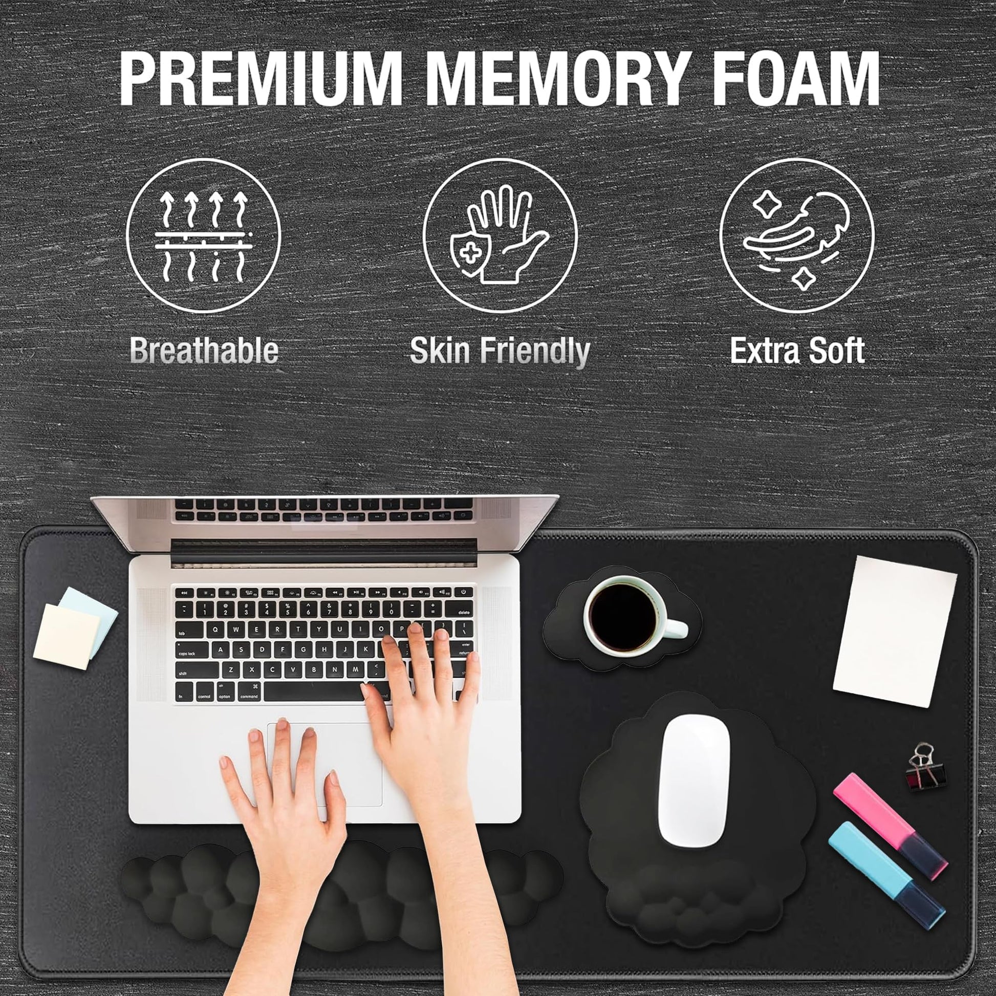 TheTrulyCharter Premium Quality Cloud Wrist Rest Keyboard & Mouse Pad Set – Ergonomic Memory Foam