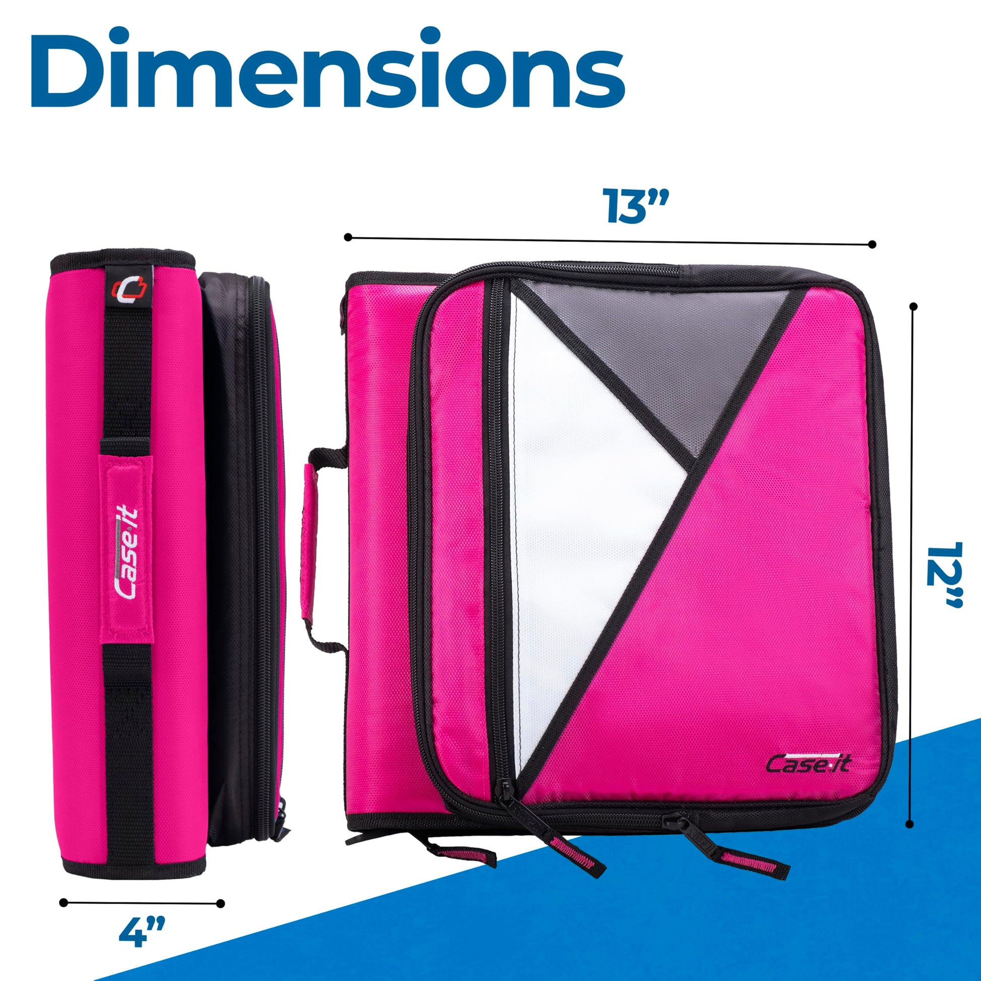 Case-it School Zipper Binder | 2-Inch O-Rings | 400-Sheet | LT-007 Magenta