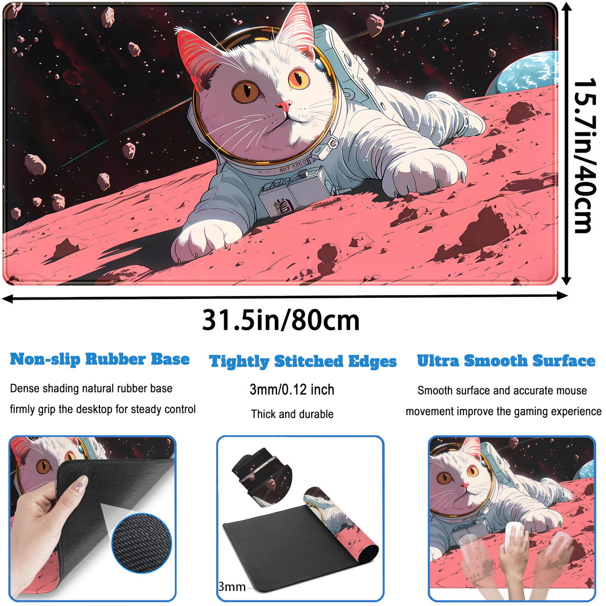 Cat Desk Mat Full Desk Mouse Pad Gaming Mat XXL, Fun Desktop Mats Computer Keyboard Pad Extra Large