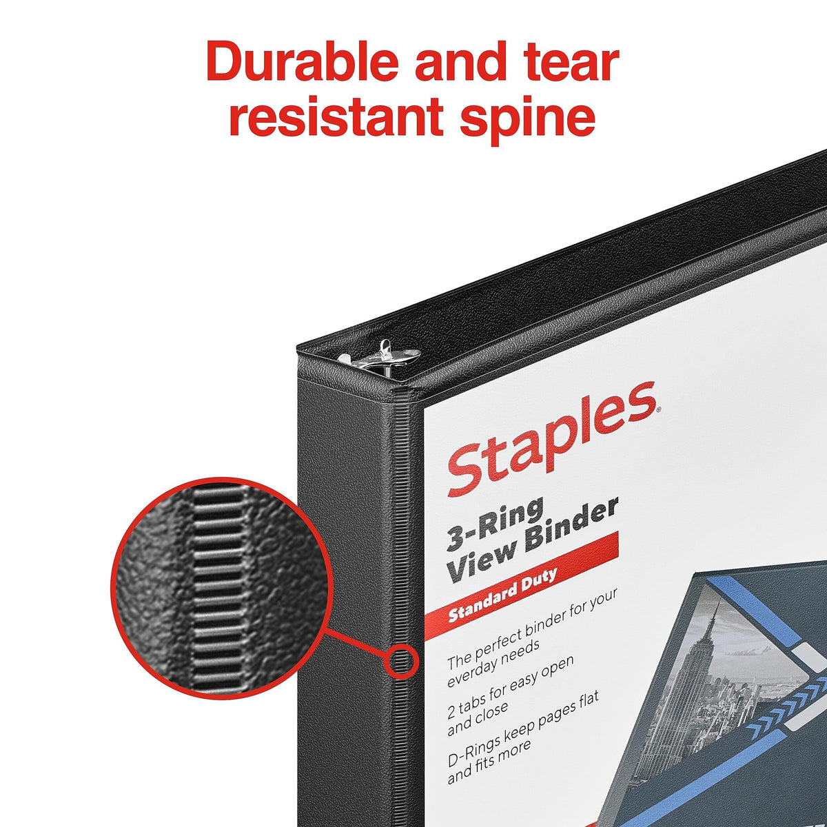 Staples 1" 3-Ring View Binder, D-Ring, Black, 4/Pack