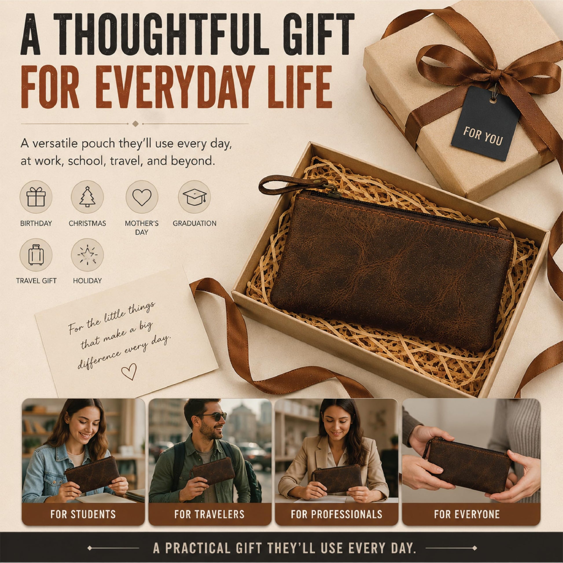 TheAntiq Leather Pencil Pouch, Currency Pouch, Leather Pencil Case, Zippered Pouch Paper Money, Pen
