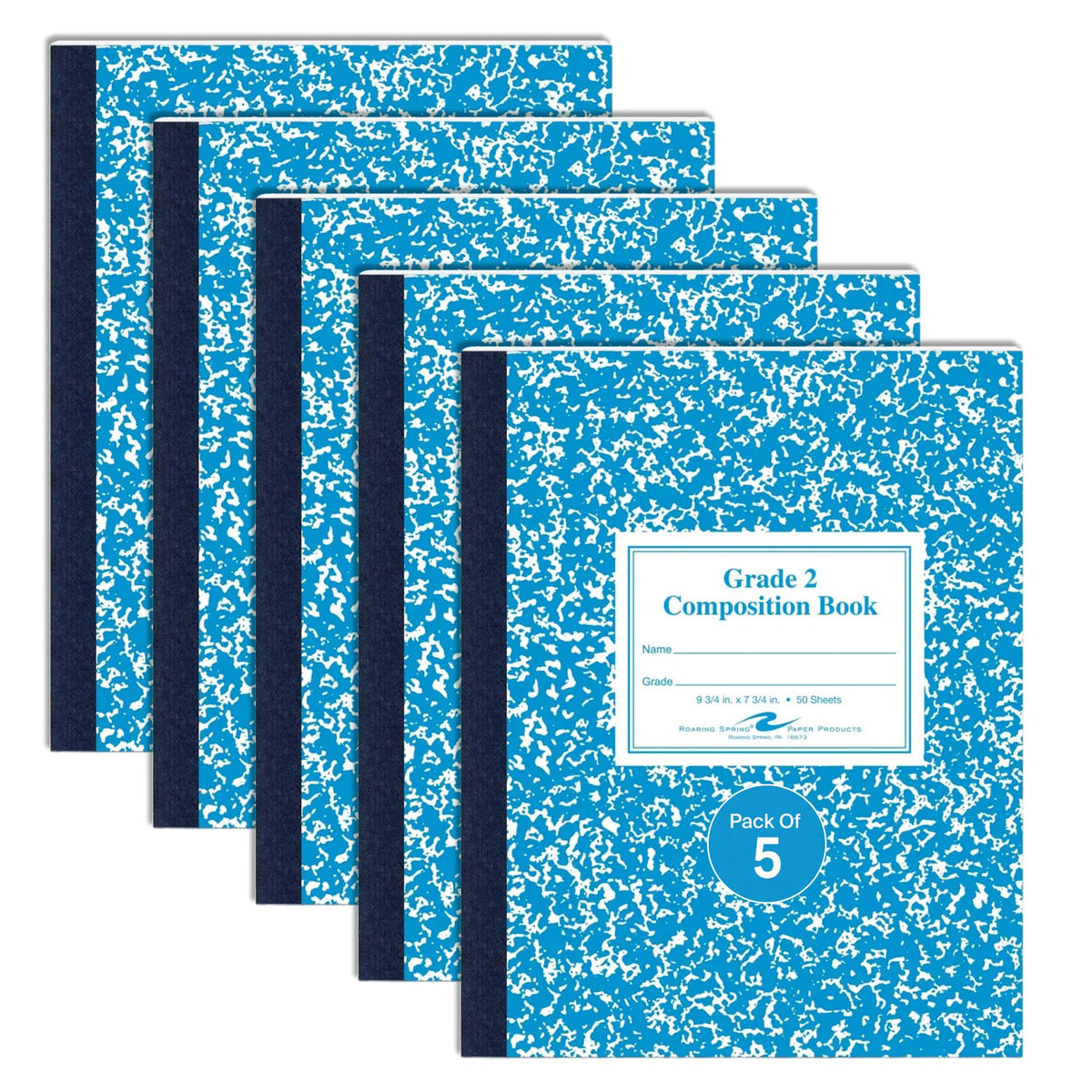 Roaring Spring Composition Notebooks, 5-Pack, Grade 2 Ruled, 50 Sheets 15# White Paper