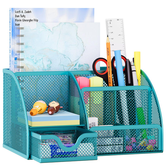 EasyPAG Mesh Desk Organizer with Drawer Multi-functional Pen Holder Stationery Organizer for Office