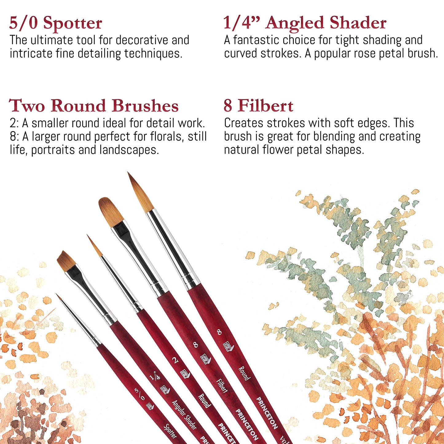 Princeton Velvetouch Series 3950 - 5pc Professional Paint Brushes for Acrylic Painting - Oil