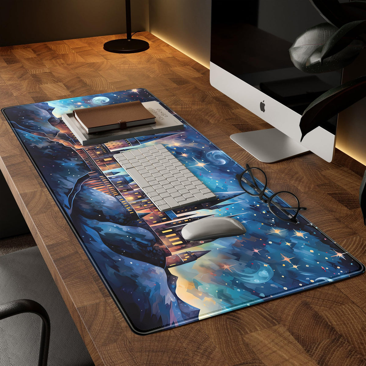 Blue Castle Desk Mat Aesthetic Cute Desk Pad, Extended Large Mouse Pad XXL Gaming Keyboard Pad