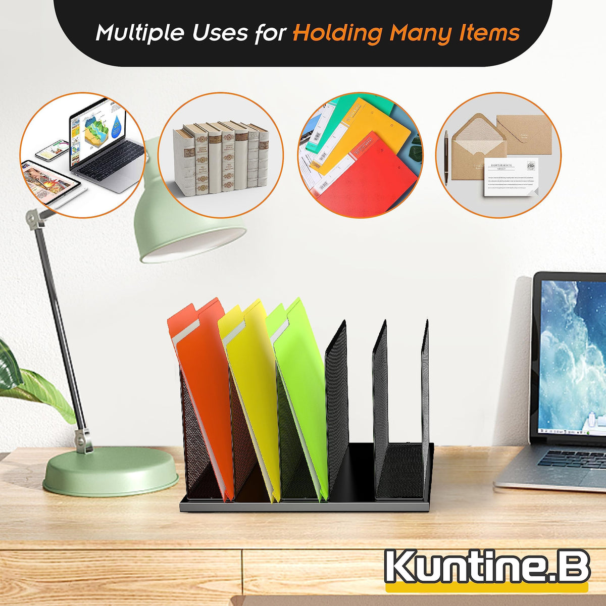 Kuntine.B Desk File Organizer Upright Mesh Desktop Organizer File Sorter Office Organization File