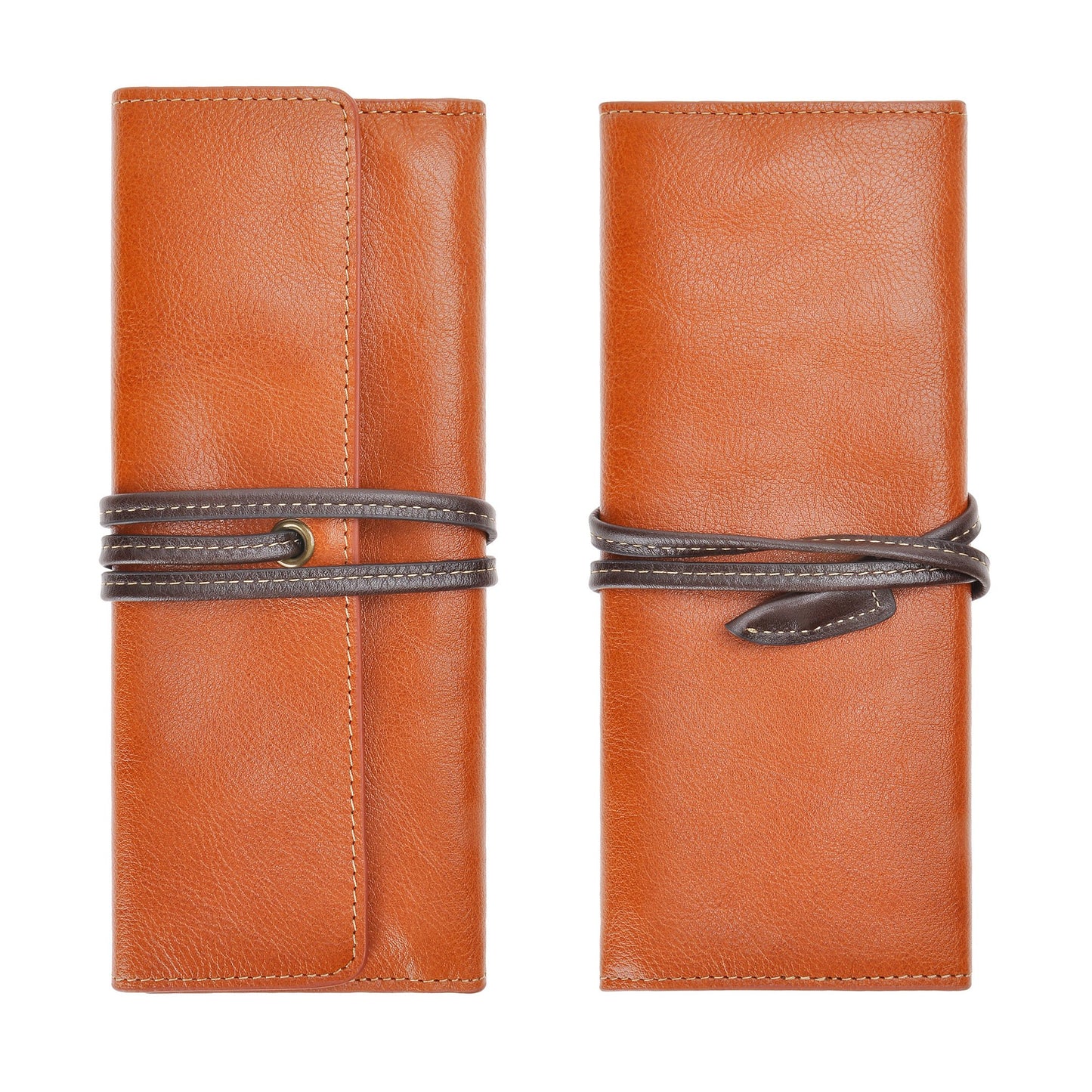 ZLYC Handmade Leather Pencil Case Soft Roll Bag Stationery Gift,Brown