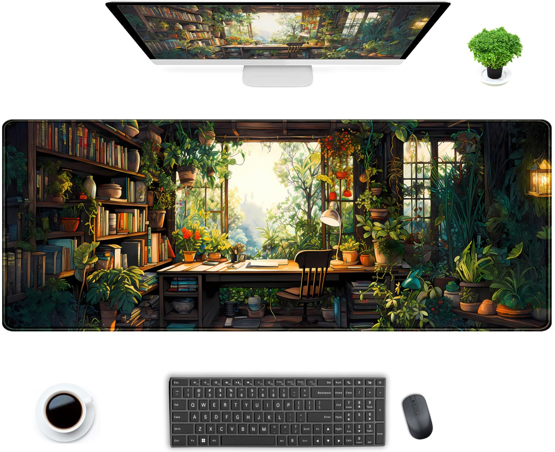 Green Kawaii Desk Mat Plant Floral Mouse Pad Cute XL Large Desk Pad Gaming Mousepad Lofi Desk Matt