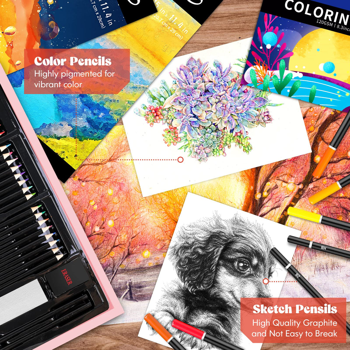 Caliart Art Supplies Kit, 153-Pack Deluxe Drawing Art Set Painting Coloring