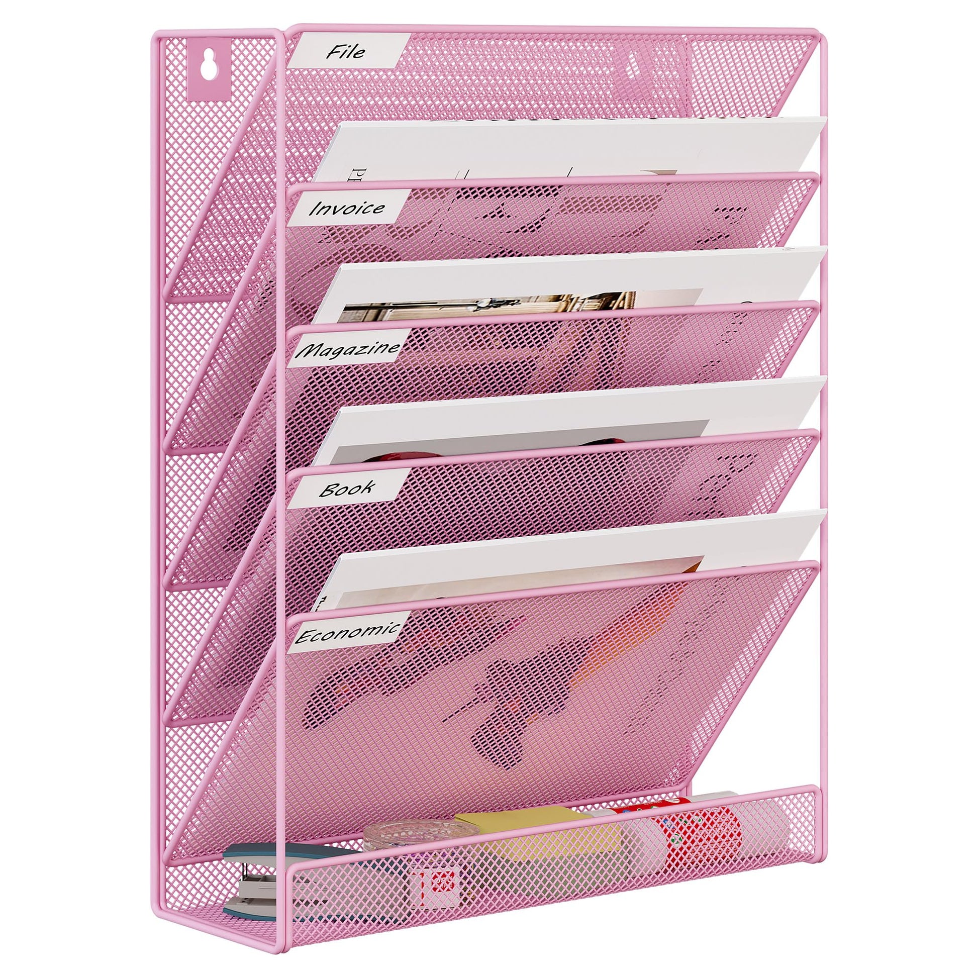 EasyPAG 5 Tier Wall File Holder, Mesh Hanging Folder Organizer with Classify Label, Versatile Desk