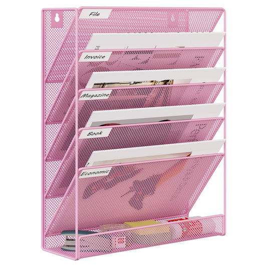 EasyPAG 5 Tier Wall File Holder, Mesh Hanging Folder Organizer with Classify Label, Versatile Desk
