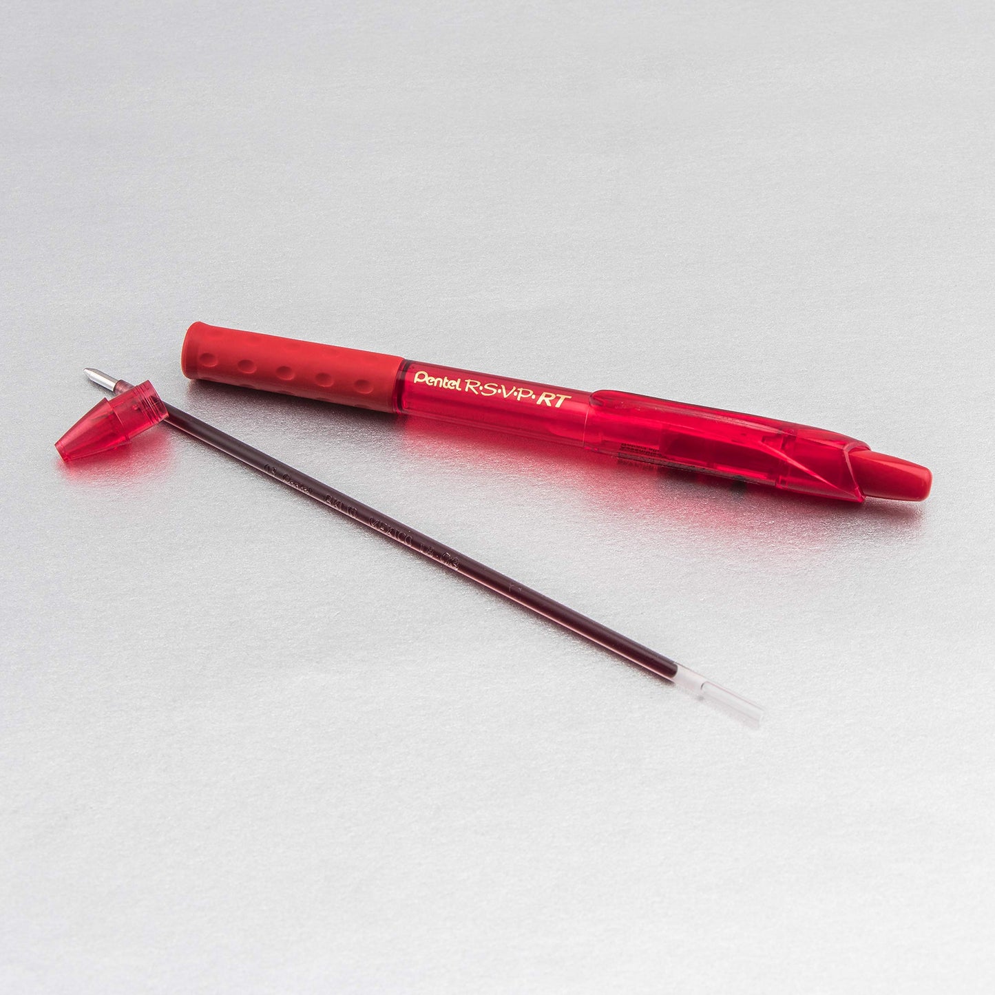 Pentel RSVP RT COLORS Retractable Ball Point Pen, Medium Line, Red Barrel, Red Ink, Box of 12