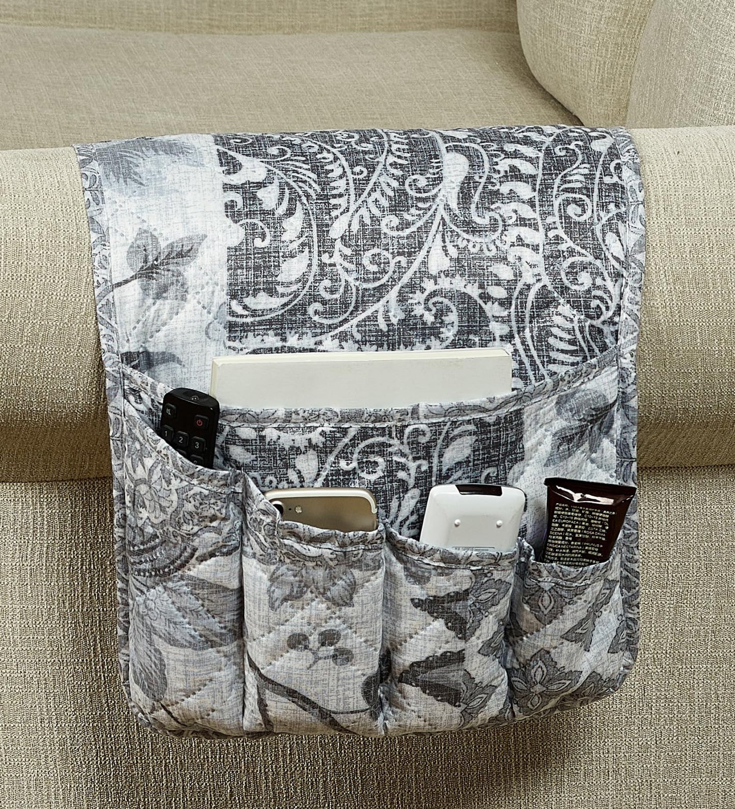 Brilliant Sunshine Grey Flowers Patchwork Couch Armrest Cover, 35"×13"