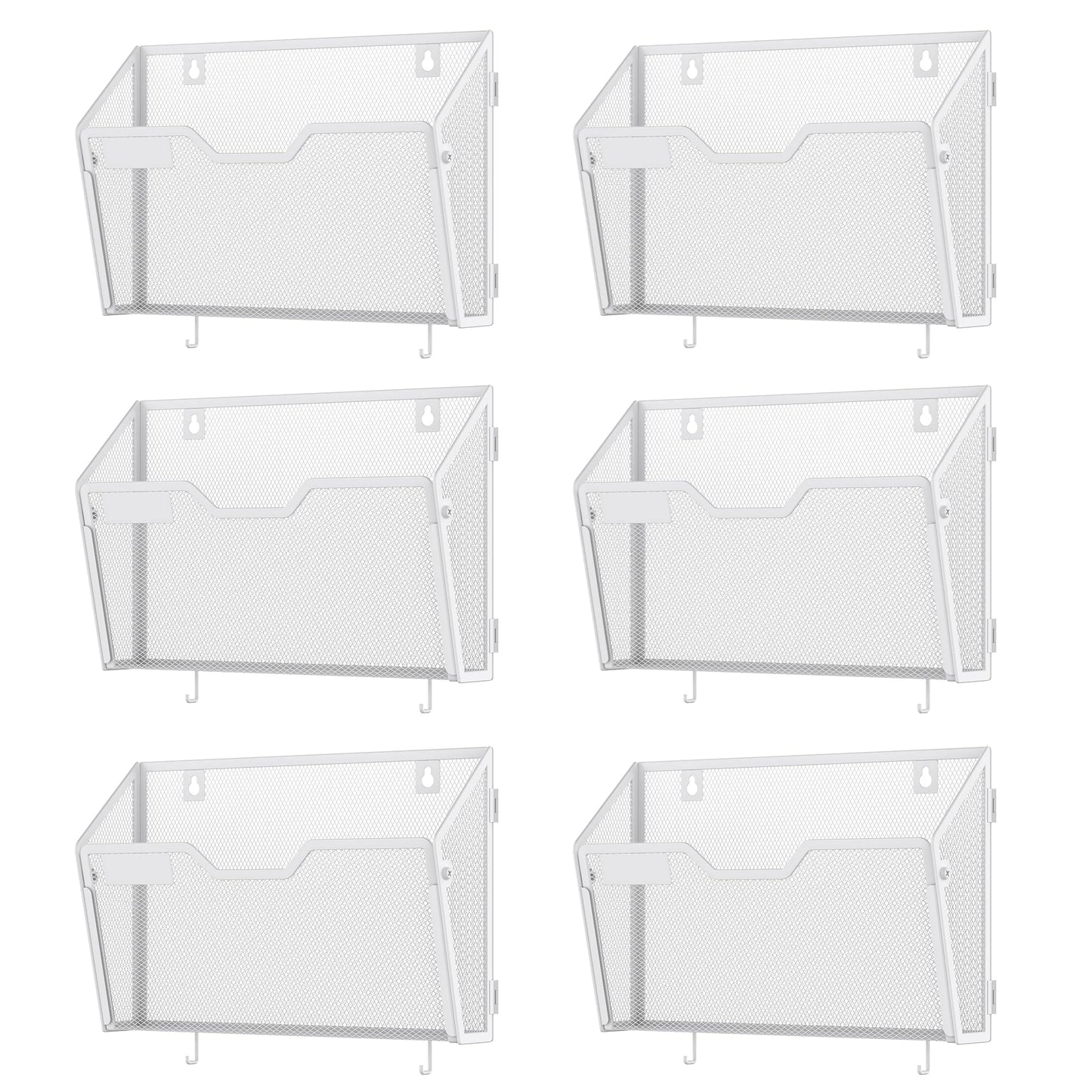 Docnest 6 Pack Mesh Wall File Holders with Hooks for Mail, White