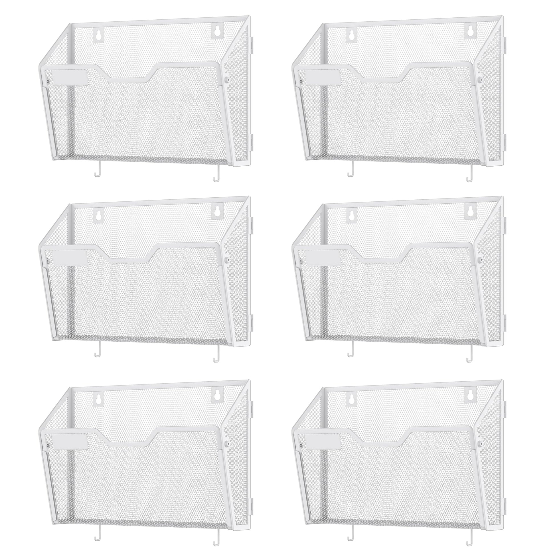 Docnest 6 Pack Mesh Wall File Holders with Hooks for Mail, White