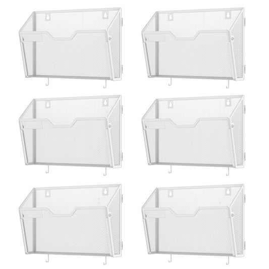 Docnest 6 Pack Mesh Wall File Holders with Hooks for Mail, White