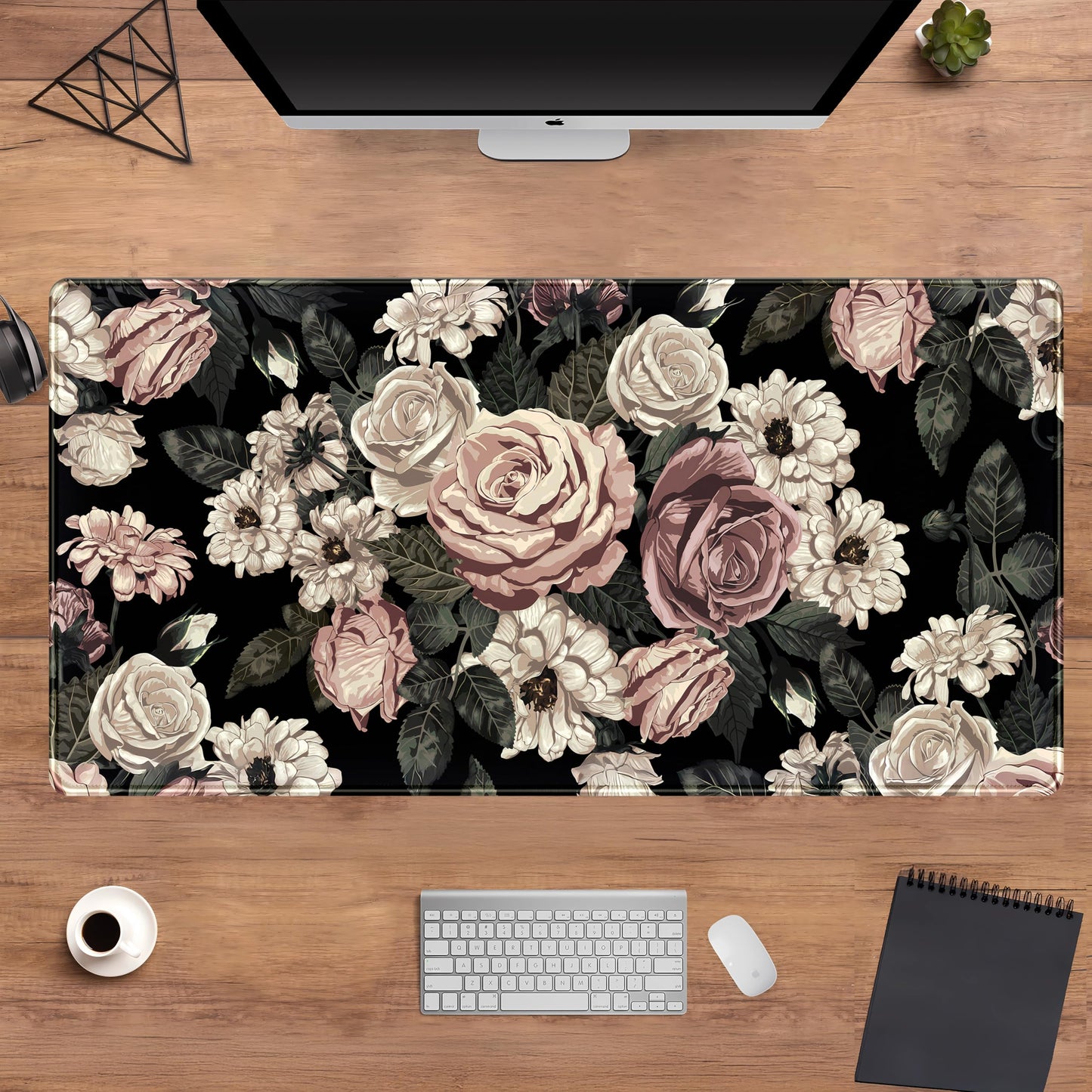 Retro Rose Floral Desk Mat Vintage Flower Plant Mouse Pad XXL Large Gaming Mousepad Cute Desk Pad