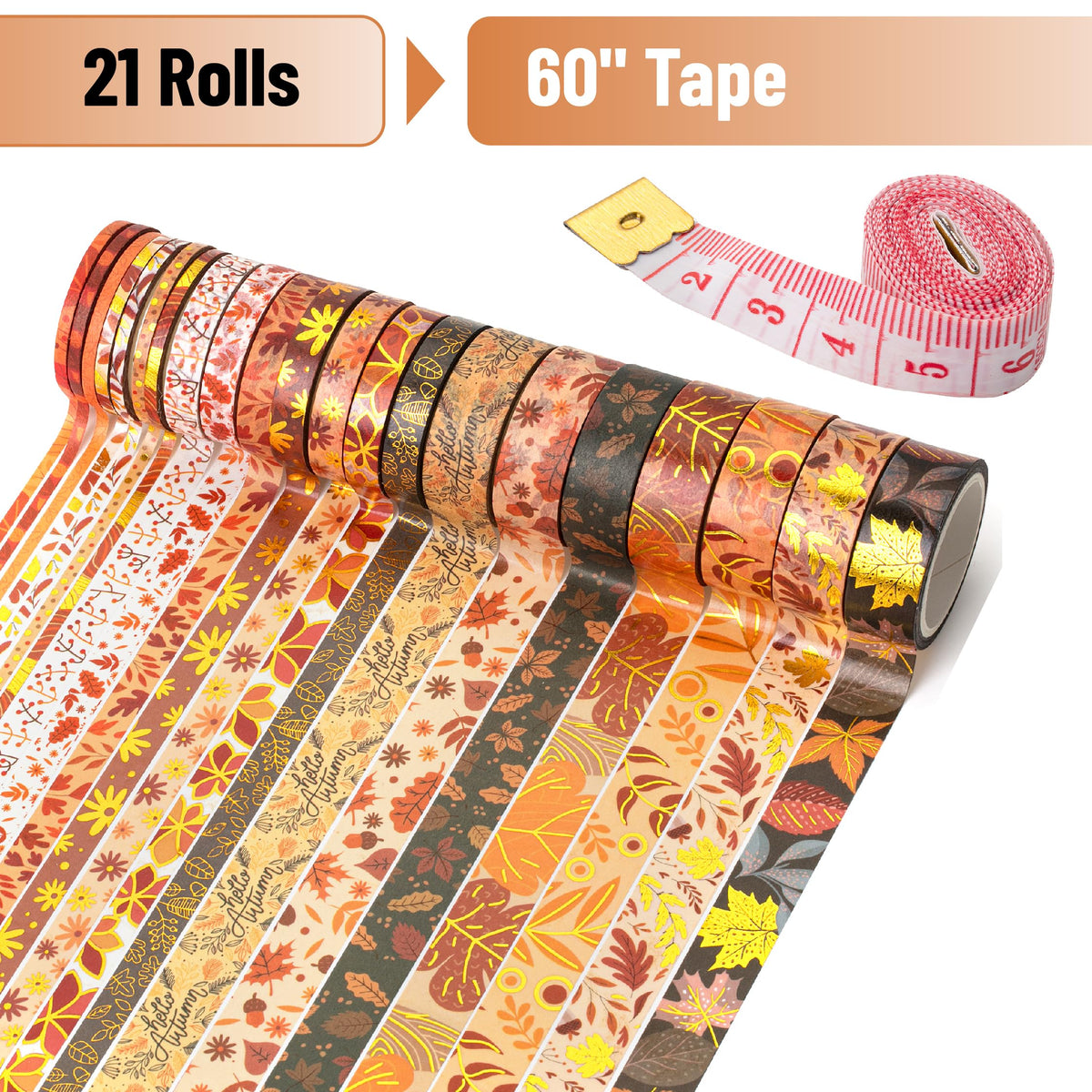 Mr. Pen- Washi Tape Set, 21 Rolls, Assorted Sizes, Autumn Leaves