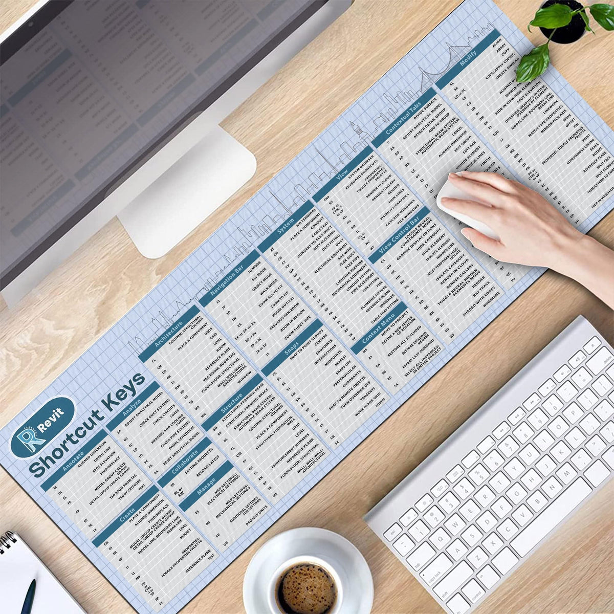 Autodesk Revit Shortcut Keys Mouse Mat, Revit Cheat Sheet Revit Quick Reference Extra Large