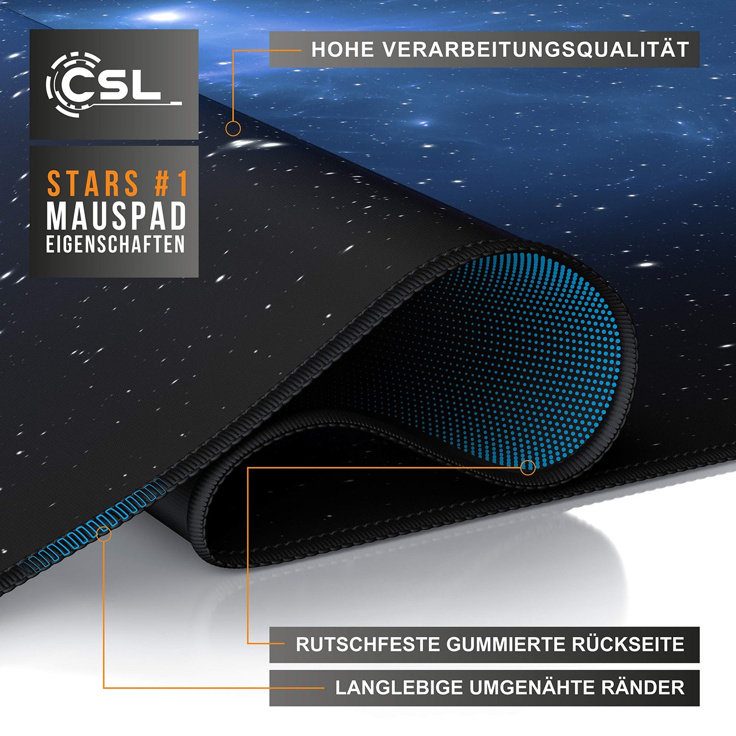CSL - XXL Gaming Mouse Pad - Stars Design - 35 x 16 inches - extra large office mouse mat - finely