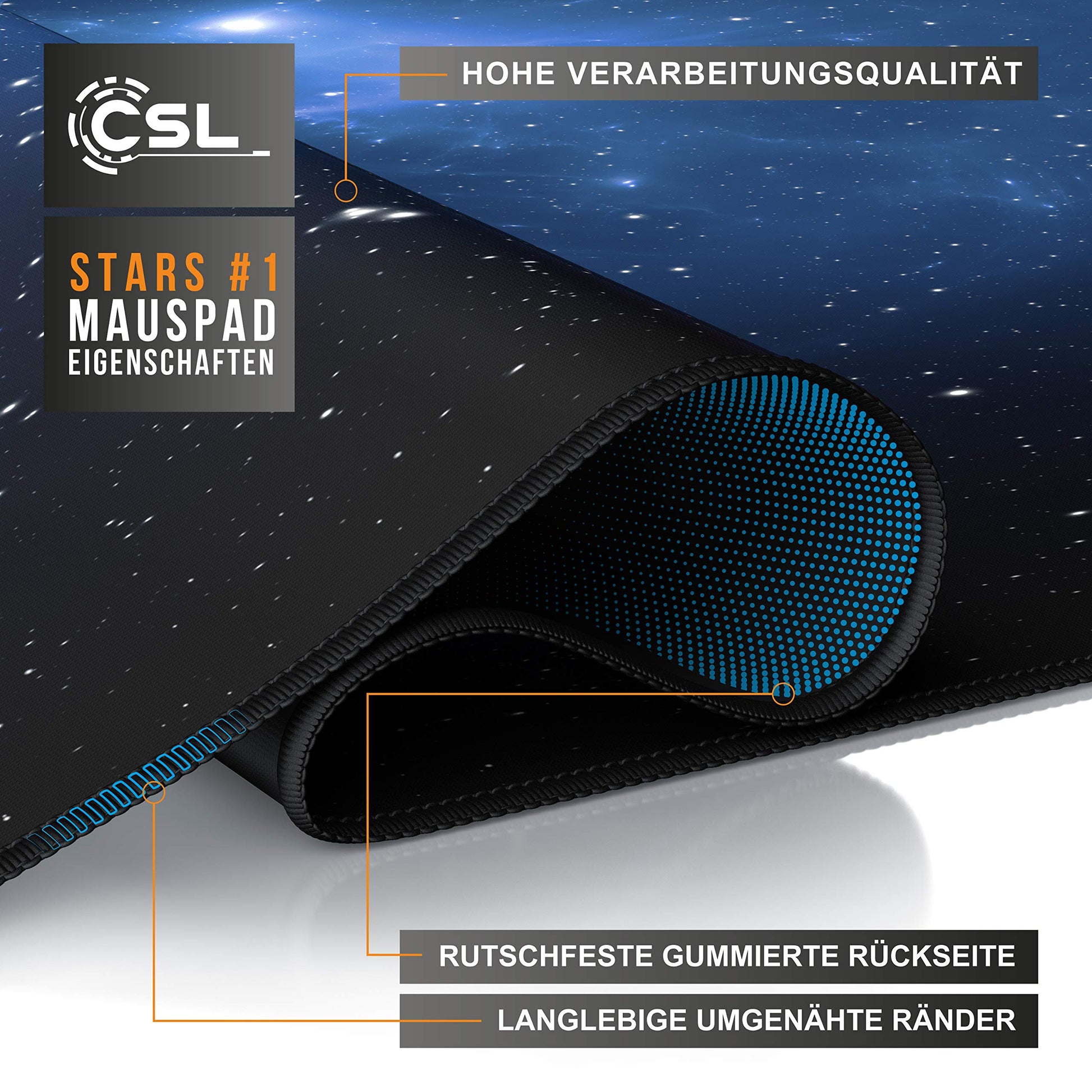 CSL - XXL Gaming Mouse Pad - Stars Design - 35 x 16 inches - extra large office mouse mat - finely