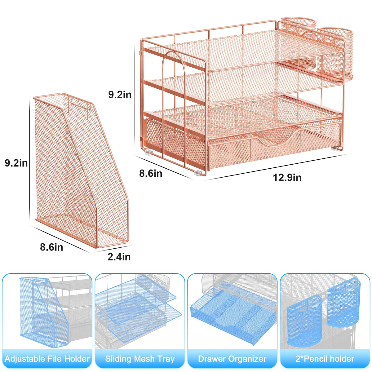 gianotter Desk Organizers and Accessories with File Holder, 4-Tier Desk Accessories & Workspace