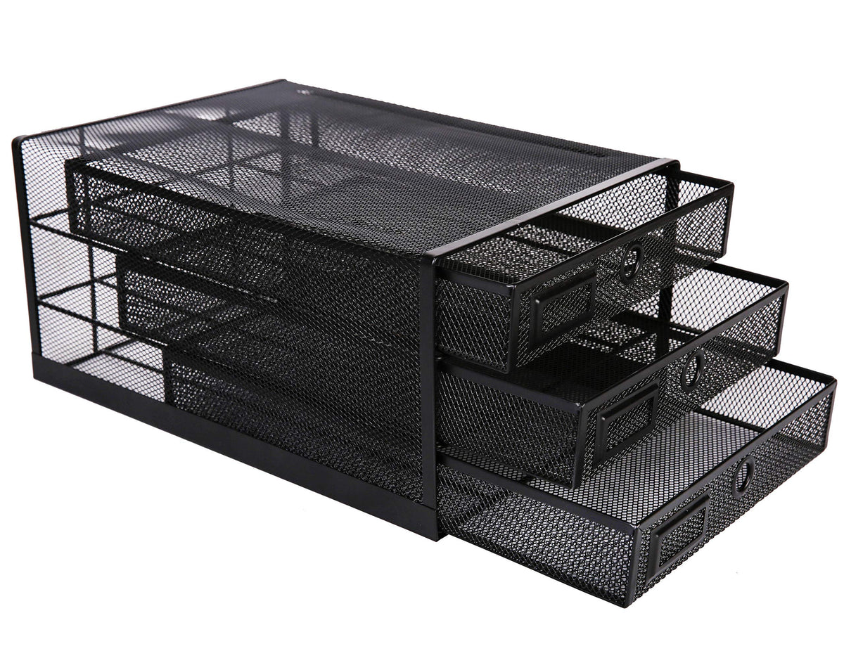 Annova Desk Organizer Wire Mesh 3 Tier Sliding Drawers Paper Sorter/Multifunctional/Premium Solid