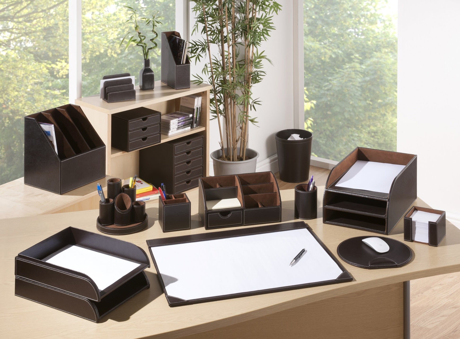 OSCO Faux Leather Square Pen Pot - Brown