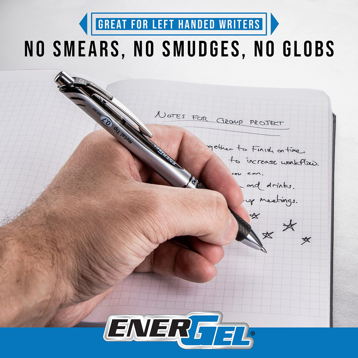 Pentel EnerGel RTX Deluxe Retractable Liquid Gel Pen, Fine .7mm Metal Tip, Black Ink, Silver Barrel