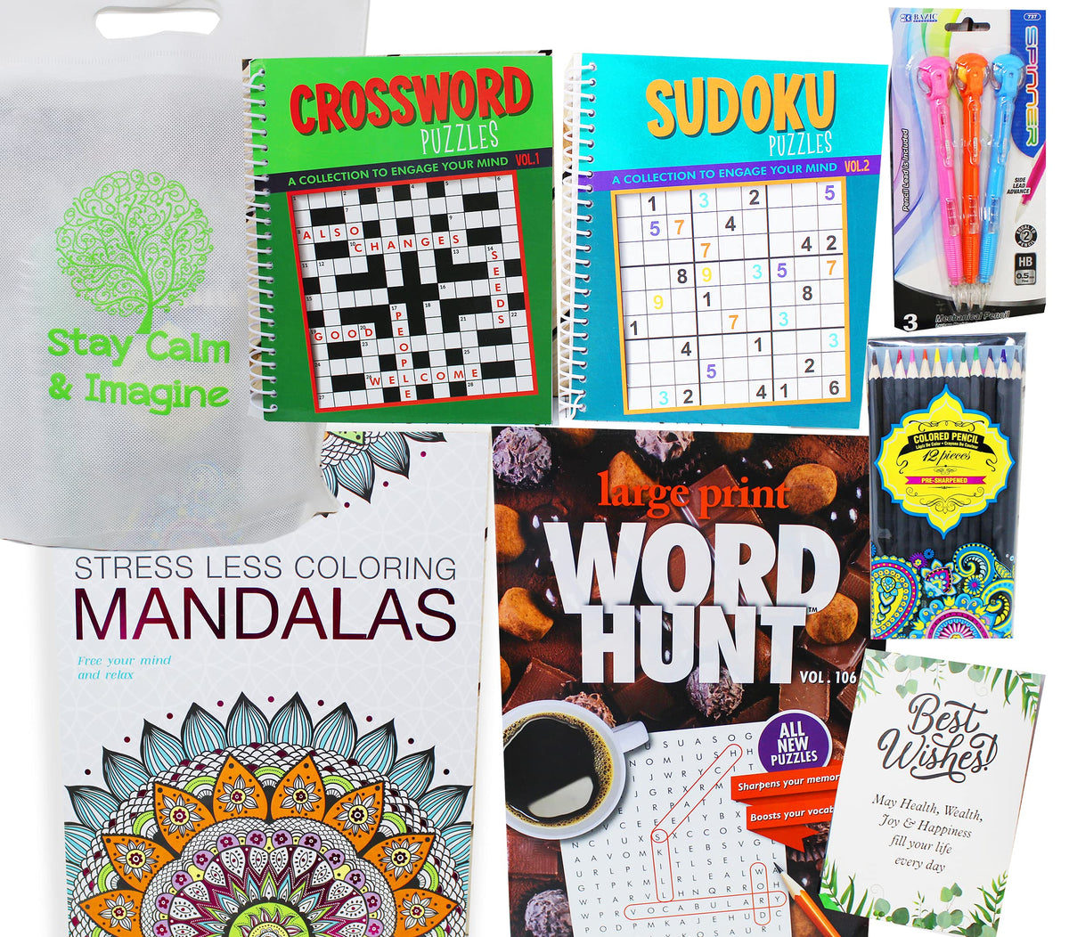 Get Well Soon Art kit home activities adult coloring books & pencils care package | Gift basket
