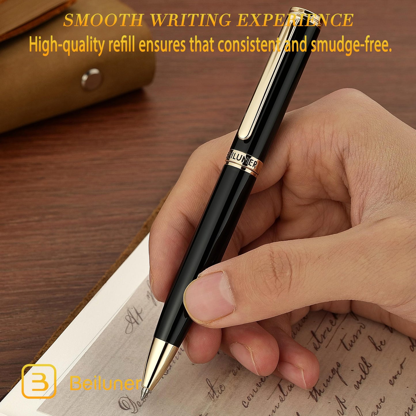 BEILUNER Luxury Gel Pen with 24K Gold Finish, Black Piano Lacquer, Luxury Grade Craftsmanship, Best