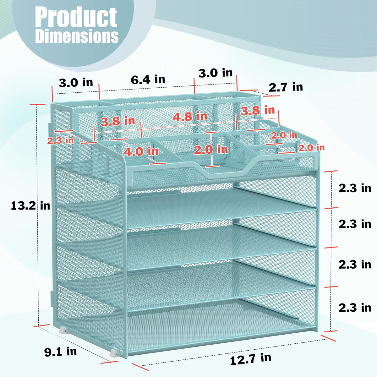Docnest 5 Tier Mesh Desk Organizer with Letter Tray & Paper Sorter, Blue