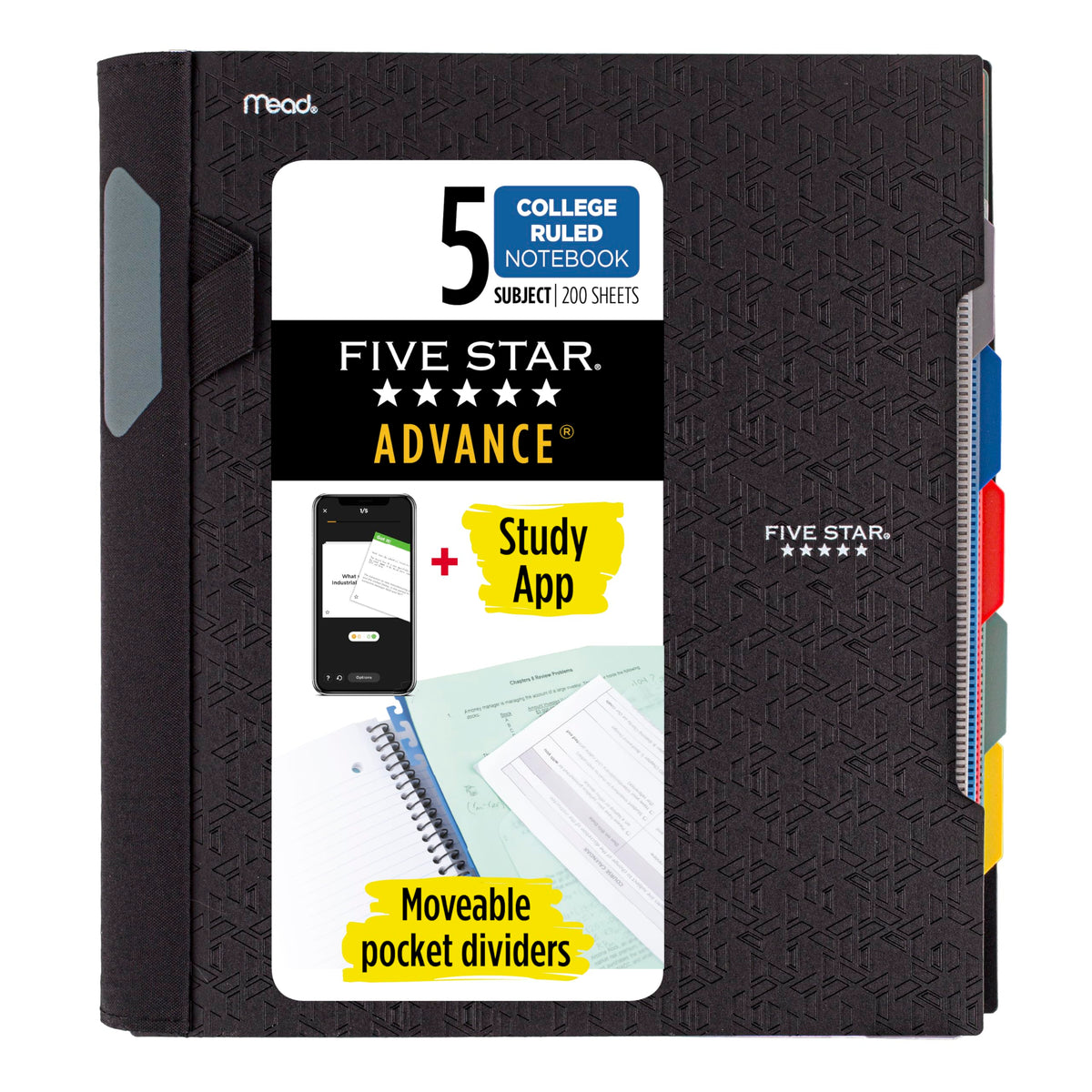 Five Star Advance Spiral Notebook + Study App, 5 Subject, College Ruled Paper, 8-1/2" x 11", 200