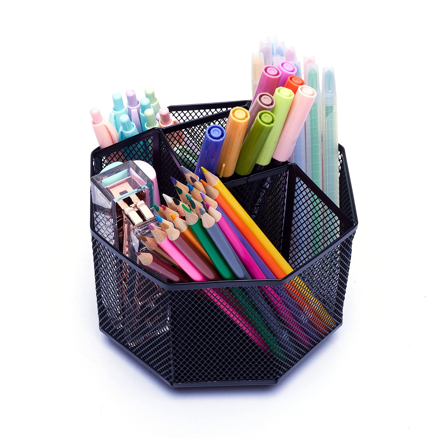 Exerz Desk Organizer 360 Rotating Pen Holder 5 Compartments Caddy Black